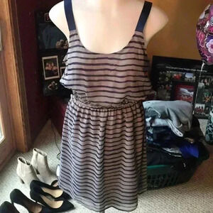 Gray and Navy stripe dress with ribbon straps
